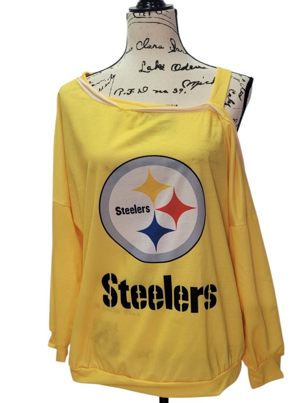 Steelers Yellow Off-Shoulder Long Sleeve Top Slouchy Game Day Fan - Size XL